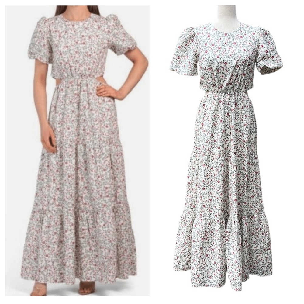 WAYF Plaza Cutout Puff Sleeve Maxi Dress